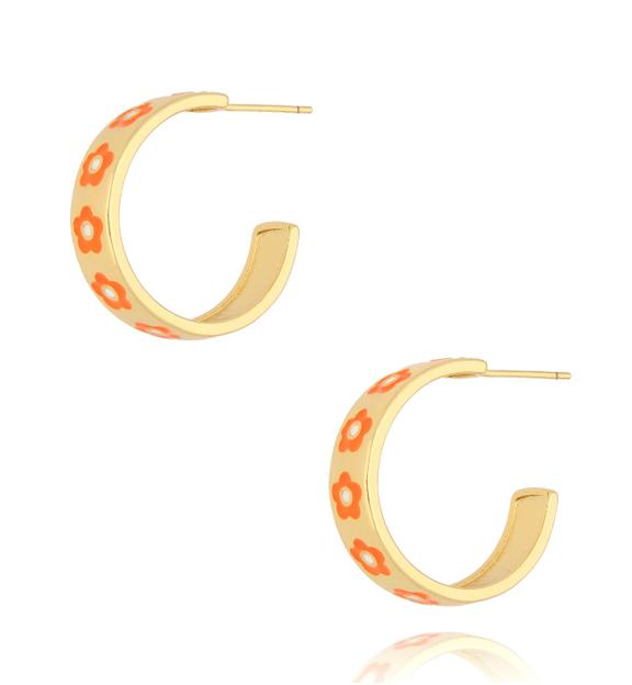 Kolczyki koła z pomarańczowymi kwiatuszkami KSY0114