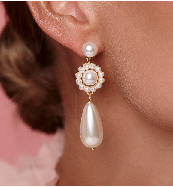 Kolczyki łezki złote z perłą KPE0174