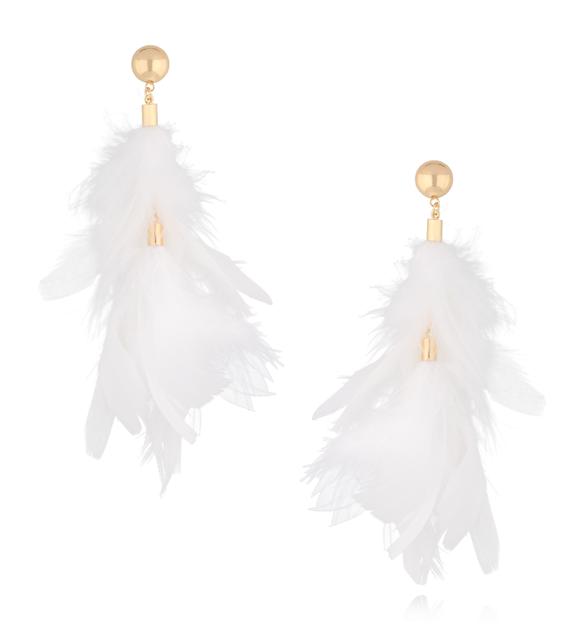 Kolczyki białe piórka Olive KFF0007