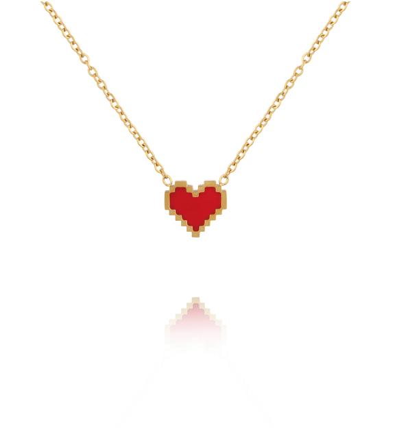 Naszyjnik z czerwonym sercem w stylu pixel w kolorze złota NSY0930