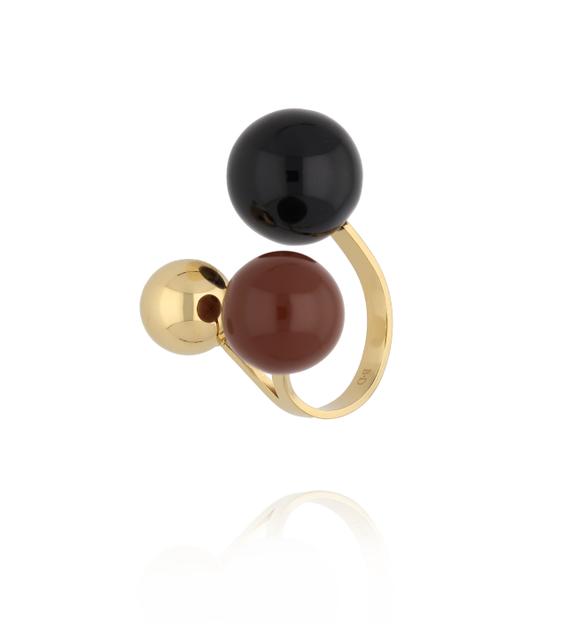 Pierścionek z kulkami w odcieniach czerni, brązu i złota PSA1106