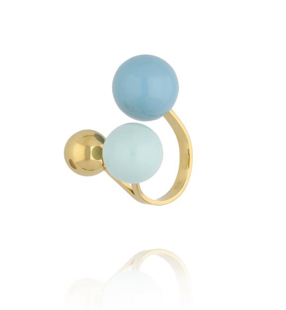 Pierścionek z kulami w odcieniach błękitu i złota PSA1113