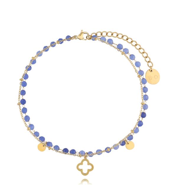 Bransoletka na nogę z jadeitami i koniczynkami BNSY0037