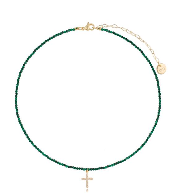 Naszyjnik z malachitami i krzyżykiem Lifestyle NTW0624