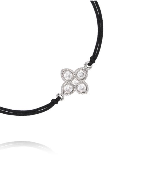 Bransoletka z czarnym sznurkiem i srebrną rozetą BGL0997