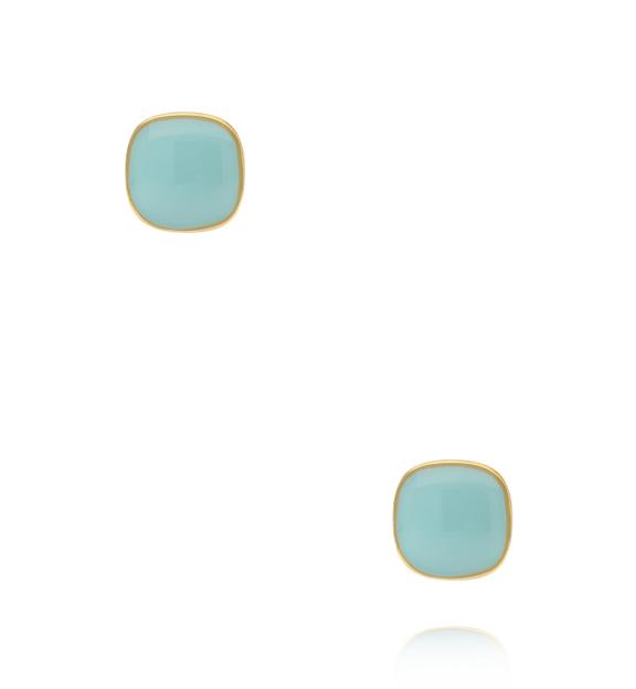 Kolczyki pozłacane kwadratowe z turkusową emalią KSY0361