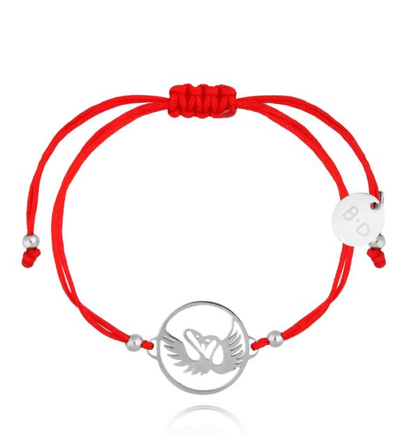 Bransoletka czerwona ze srebrnymi łabędziami Swans BGL0891