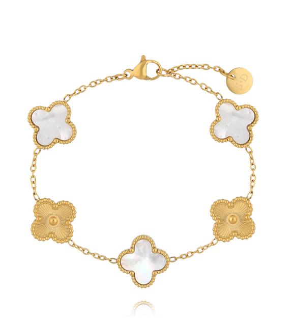 Bransoletka złota z koniczynkami z masy perłowej BSY0556