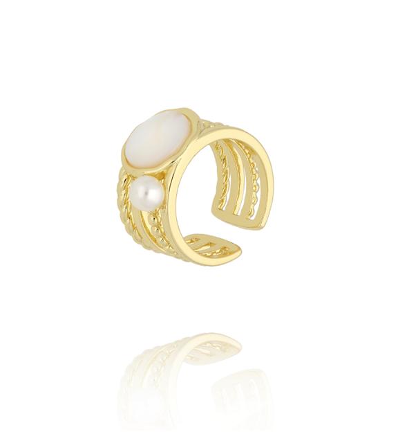 Pierścionek złocony z masą perłową i perłą PSS0219