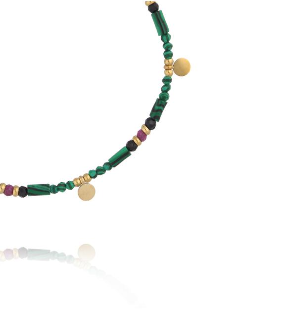Bransoletka na sznurku z malachitu, turmalinu i rubinu z chwostami BTW3586