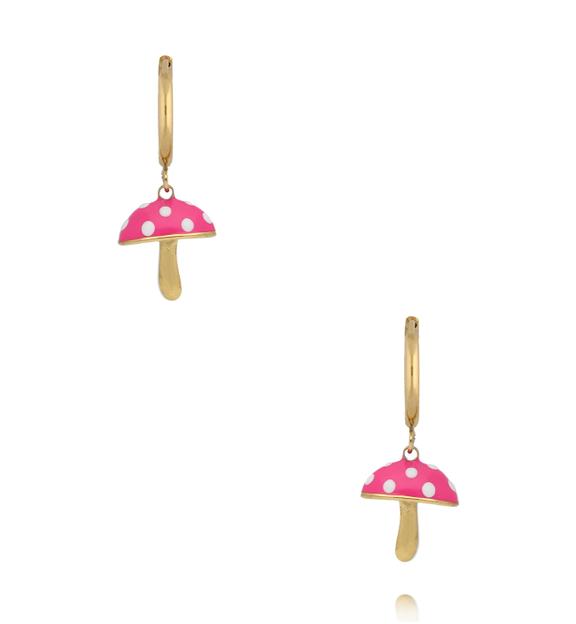 Kolczyki koła z zawieszką w kształcie różowego muchomorka KSY0673