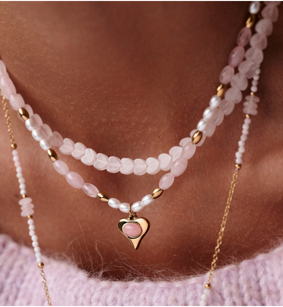 Zestaw naszyjników z różowego kwarcu z sercami ZN0180