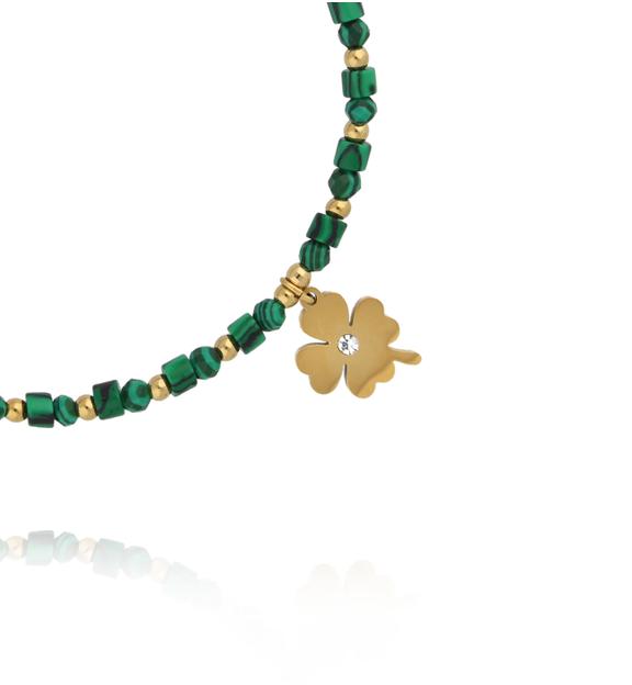 Bransoletka z malachitu ze złotą koniczyną BTW3514