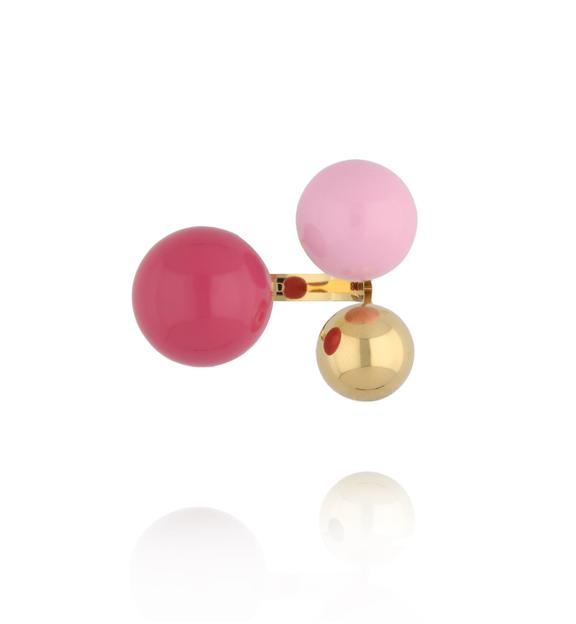 Pierścionek z kulkami w odcieniach czerwieni i pudrowego różu PSA1120