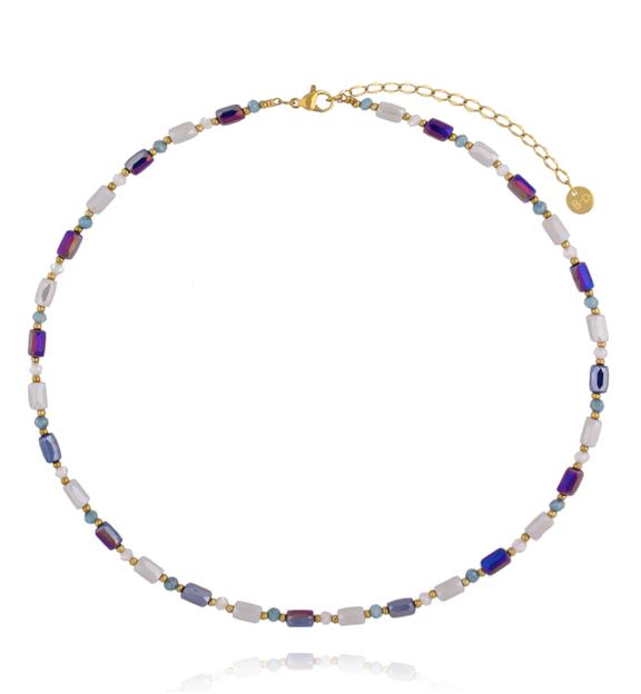 Naszyjnik w odcieniach błękitu, bieli i głębokiego granatu NTW1554