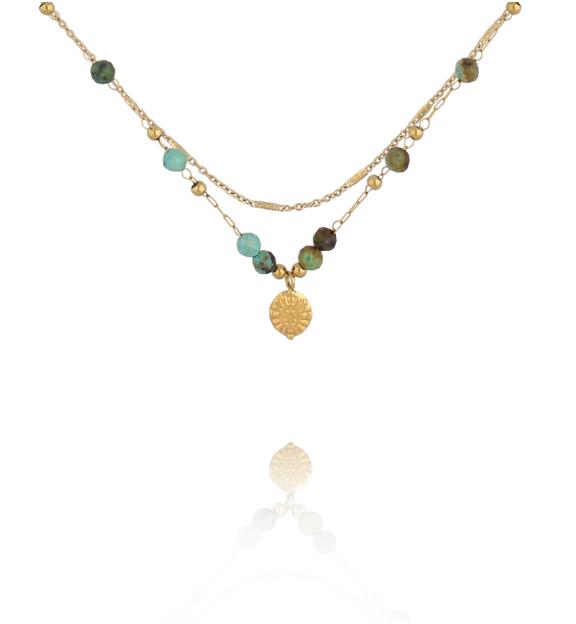 Naszyjnik z kamieniami turkusu afrykańskiego i zawieszką NEA0110