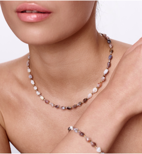 Naszyjnik z agatem, labradorytem i złotymi akcentami NPA1465