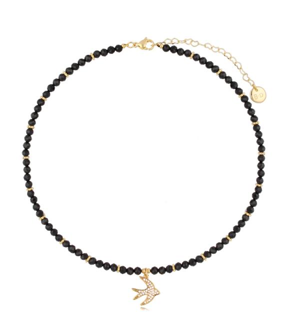 Naszyjnik z czarnymi turmalinami i jaskółką Samos NTW0983