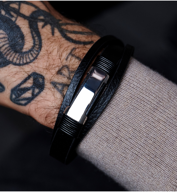 Bransoletka męska skórzana czarna BMITC0830