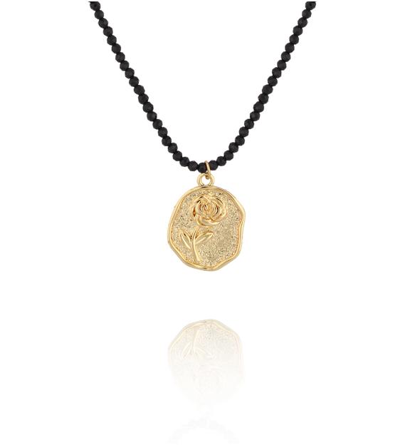 Naszyjnik z czarnymi agatami i zawieszką NTW1325