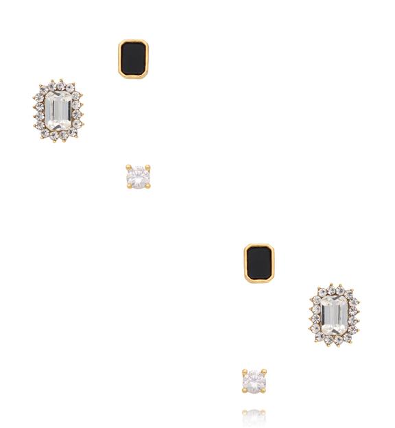Zestaw kolczyków złoconych z czarnym kamieniem i cyrkoniami KMB0002