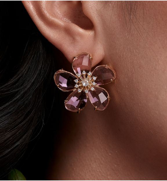 Koczyki kwiatki z różowymi kryształami KSS2009