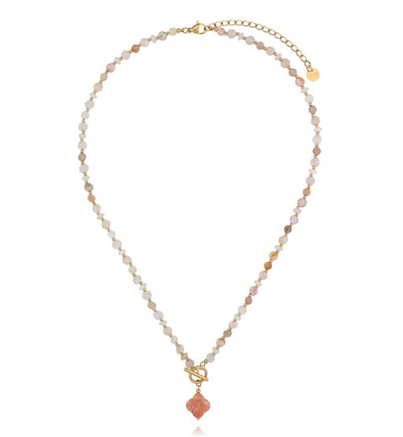 Naszyjnik z różowego awenturynu i opalu z zawieszką koniczynki NPA1612