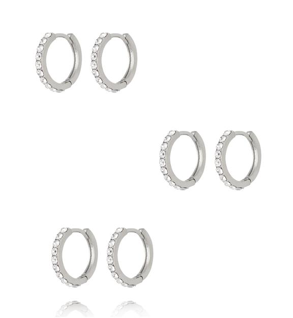 Zestaw srebrnych kolczyków kółek z cyrkoniami KLU0174