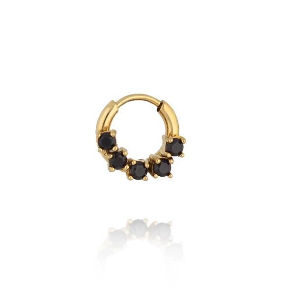Kolczyk pojedynczy złocony z czarnymi cyrkoniami KSA2530