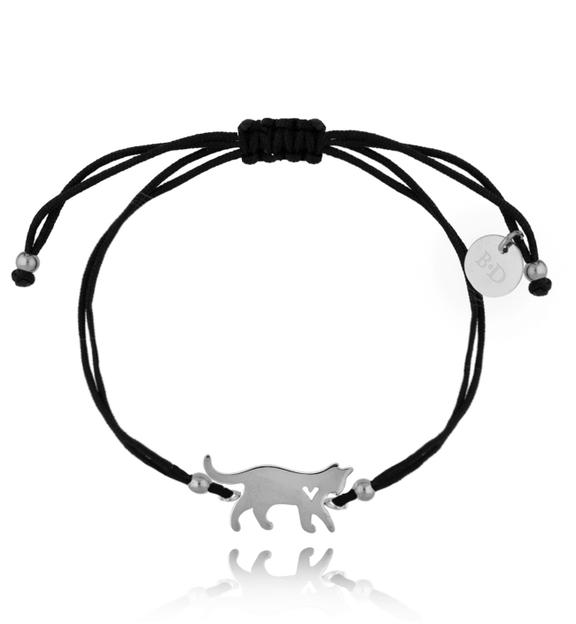 Bransoletka czarno-srebrna z kotkiem Sweet Kitty BGL0579