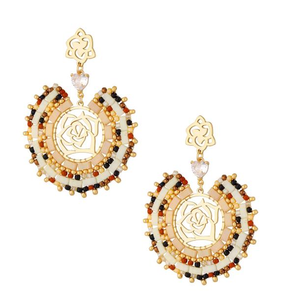 Kolczyki kremowo brazowe z różą Sanur KBI0005