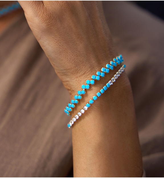 Bransoletka tenisowa turkusowa z kryształami Aqua Gem BSS0194