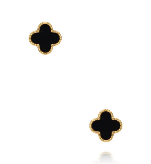 Kolczyki koniczynki z czarną emalią w złotej oprawie KSY0666