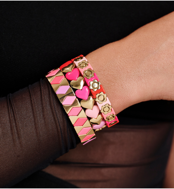 Bransoletka elastyczna z serduszkami w różowo–złota BCR0043