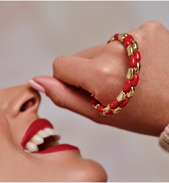 Bransoletka czerwono-złota z geometrycznych ogniw BCR0030