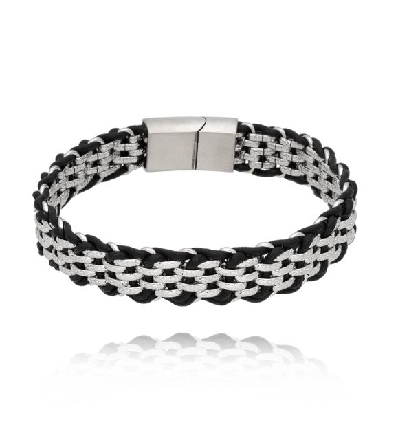 Bransoletka męska czarna z łańcuchem Cnut BMITC0575