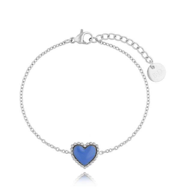 Bransoletka srebrna z sercem i niebieską emalią Enamel Heart BSA0600
