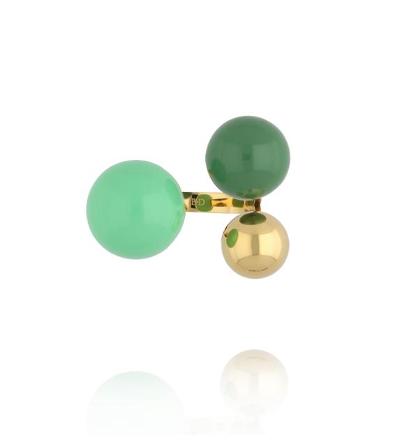 Pierścionek z kulami w odcieniach zieleni i złota PSA1116