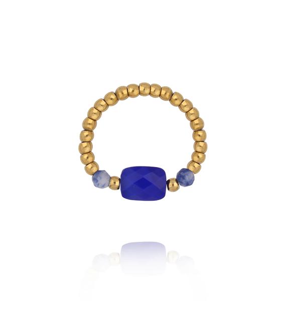 Pierścionek elastyczny z sodalitem i granatowym kamieniem PTW0604