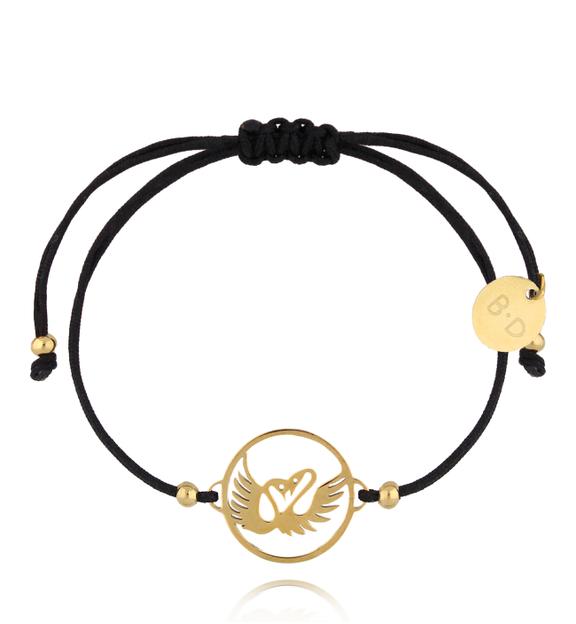 Bransoletka czarna ze złotymi łabędziami Swans BGL0890