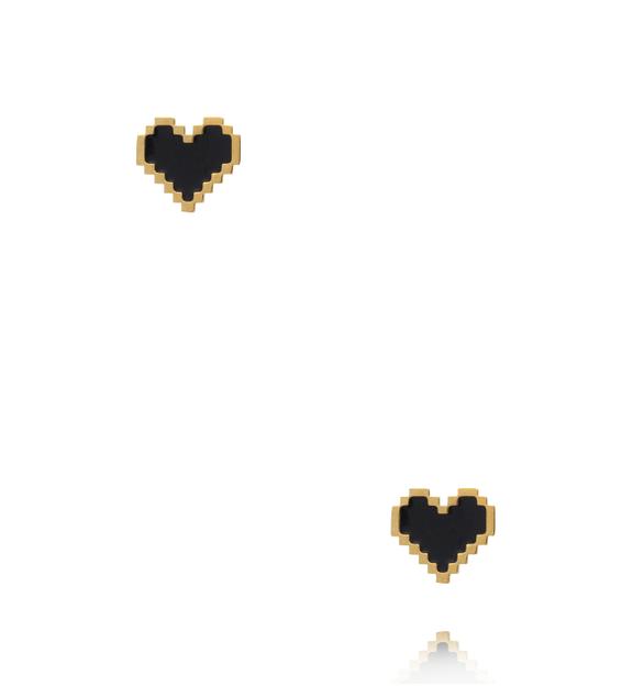 Kolczyki sztyfty pixelowe serca z czarną emalią KSY0717