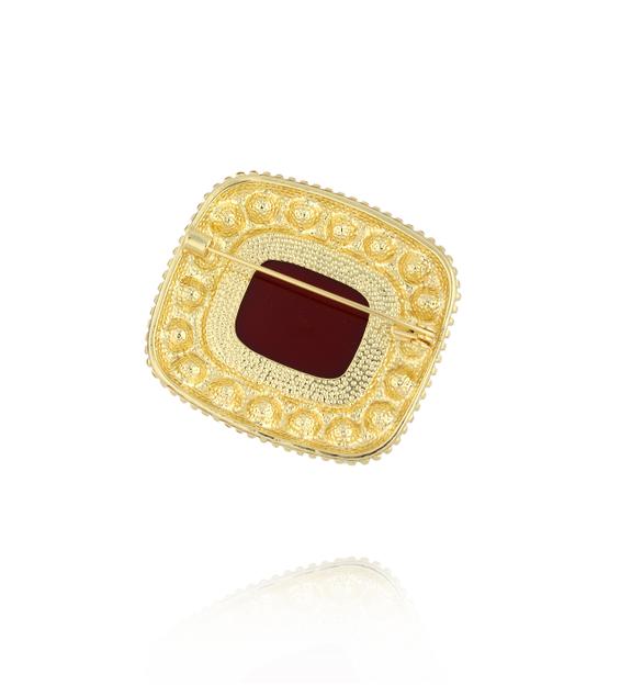 Broszka z bordowym kamieniem i perłami maxi BRSS0284
