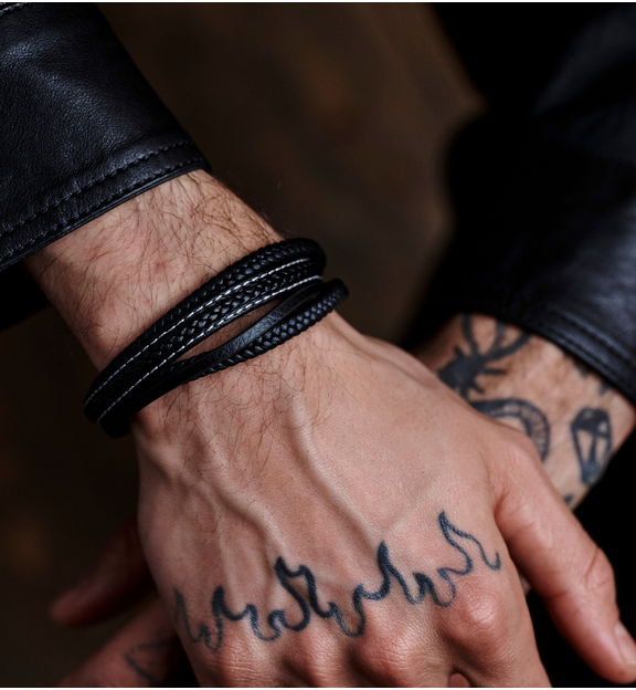 Bransoletka męska skórzana czarna BMITC0896