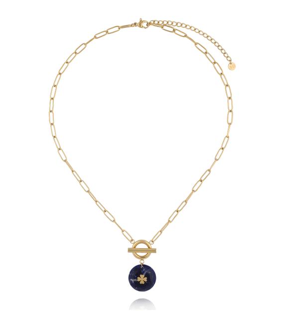 Naszyjnik z sodalitem i złotą koniczyną NEA0056