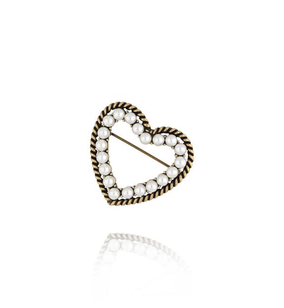 Broszka z sercem i perełkami Pearl Heart BRSS0127