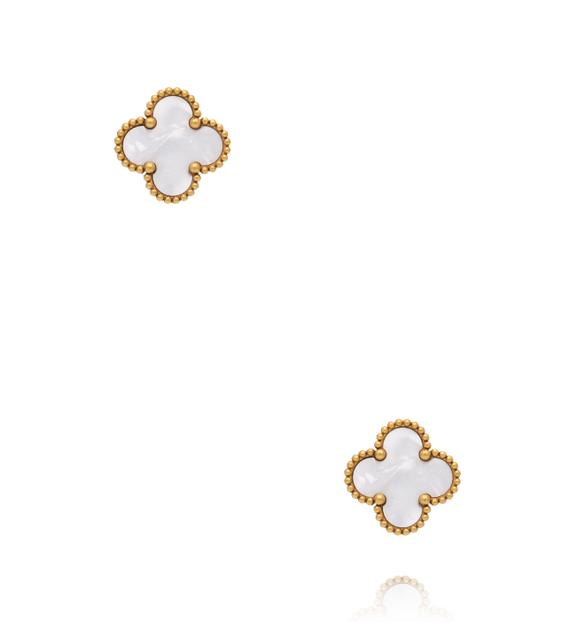 Kolczyki koniczynki z masą perłową w złotej oprawie KSY0667