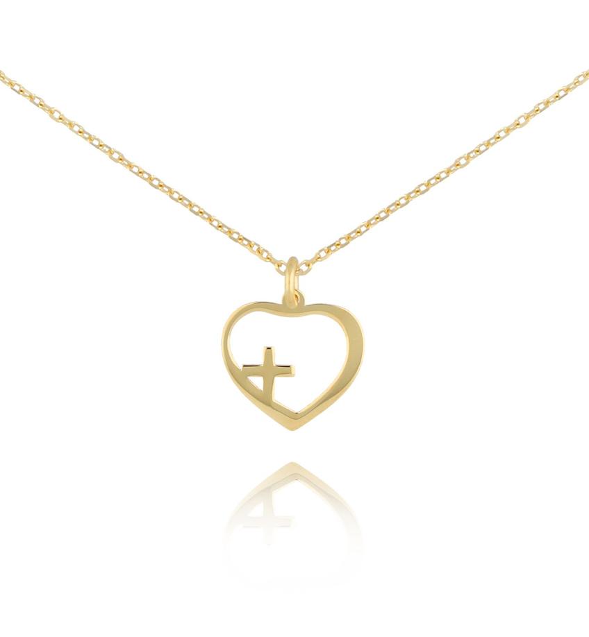 Naszyjnik złoty z serduszkiem i krzyżykiem Holy Heart NSE0154