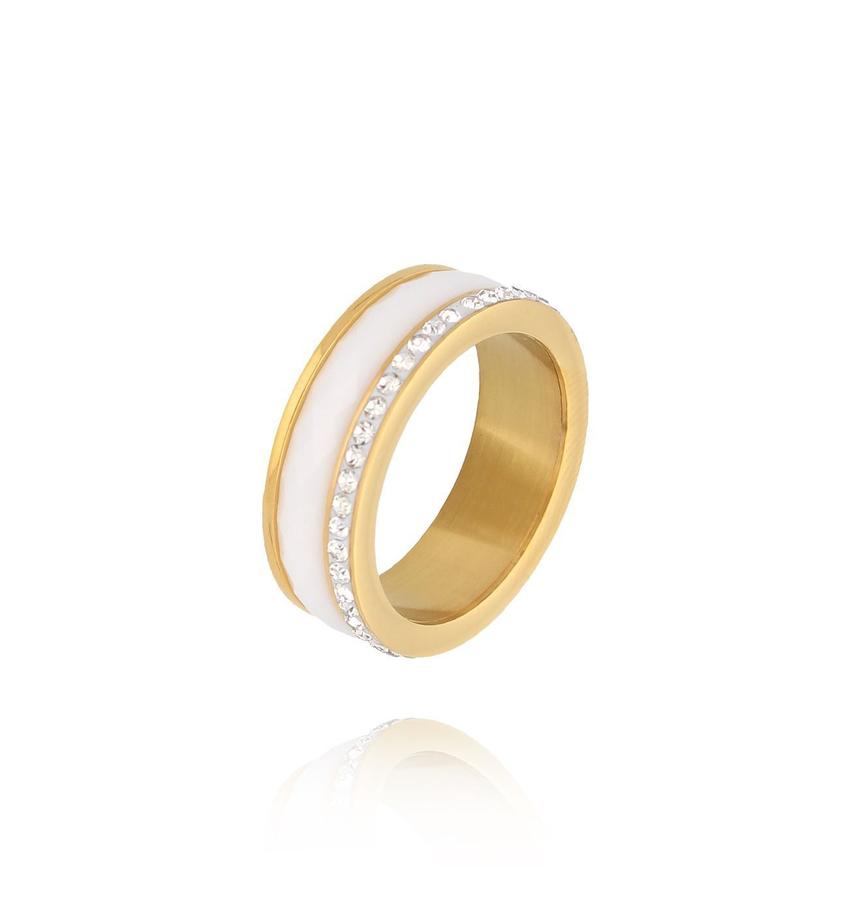 Obrączka złota z białą ceramiką Moderne PSA0899