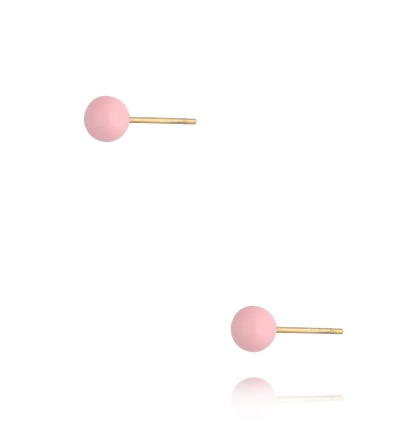 Kolczyki złote kulki z różową emalią 5 mm Enamel Balls KSA0782