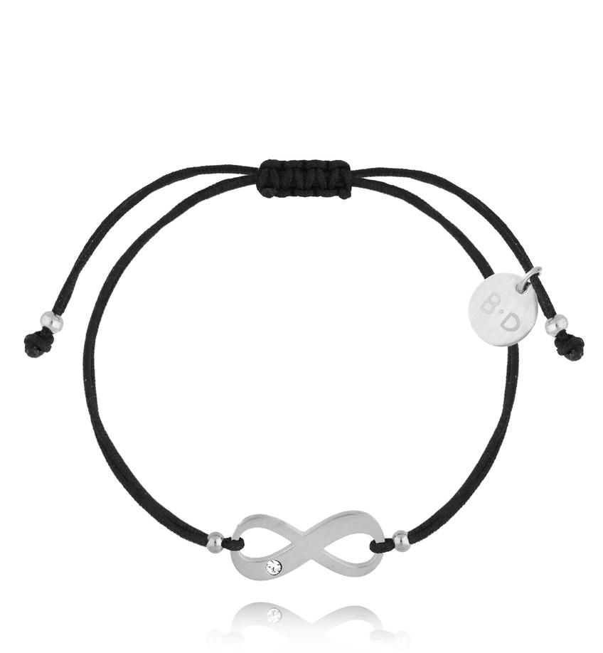 Bransoletka czarna ze srebrną nieskończonością Infinity BGL0849
